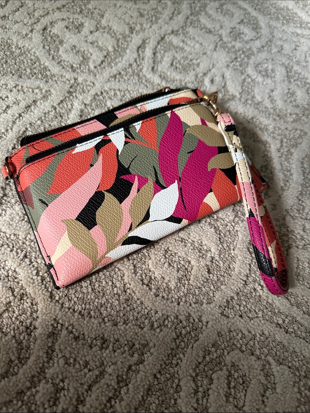 Target Pink Coral Olive Floral Wristlet with Removable Strap